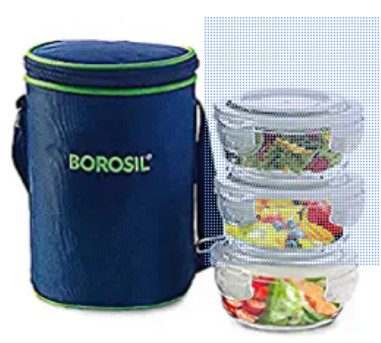 Borosil Lunch Box Microwavable Klip And Store 400 ML