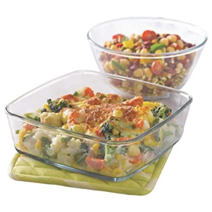 Borosil Bowl Microwaveable Set of 2 Mixing With Plastic Lid