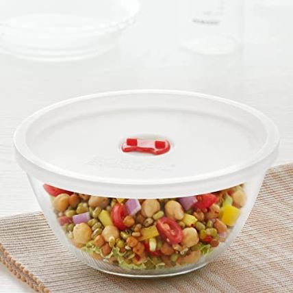 Borosil Bowl Microwaveable 1.3 L Mixing With Plastic Lid