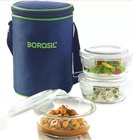 Borosil Lunch Box Microwavable Klip And Store 400 ML