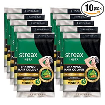 Streax Insta Hair Colour Shampoo Natural Black 1