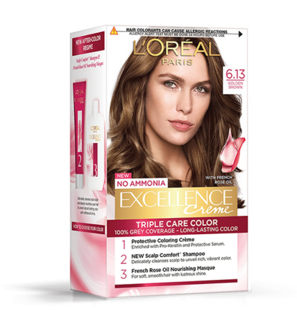 Loreal Paris Hair Colour Excellence Cream Golden Brown 6.13